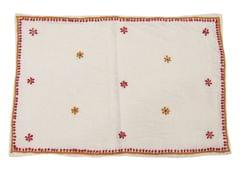 Rectangular Table Placemat  (Creamy White with Pink Embroidery Color, Linen)