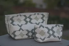 White Taat Wool Hand Pouch | Set of 2 Pouch(Green &White)