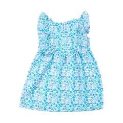 Blue Graphic Print Ruffle Dress
