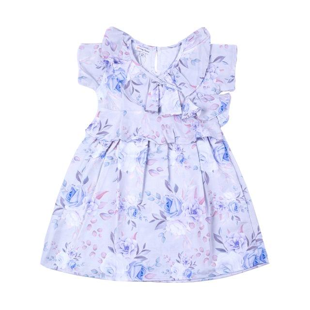 Lavender Self Design Floral Flounce Dress