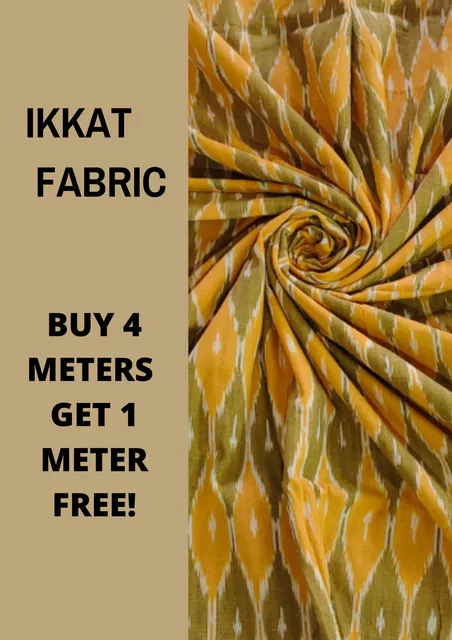 Green And Mustard Ikkat Fabric-6