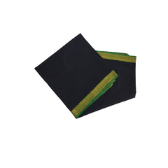 Black Fabric With Green And Gold Zari Border-1