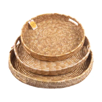 Wheat Grass Round Tray (3-Unit) (Sizes-16"/14"/12")