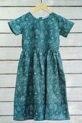 Sea Green Graphic Print Fit And Flare Girls Midi Dress