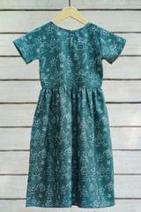 Sea Green Graphic Print Fit And Flare Girls Midi Dress