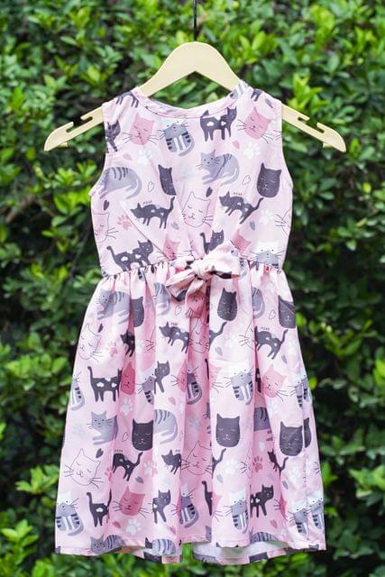 Pink Kid Printed Knot Detail Dress