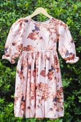 Girls Floral Print Puffed Sleeve Fit And Flare Dress