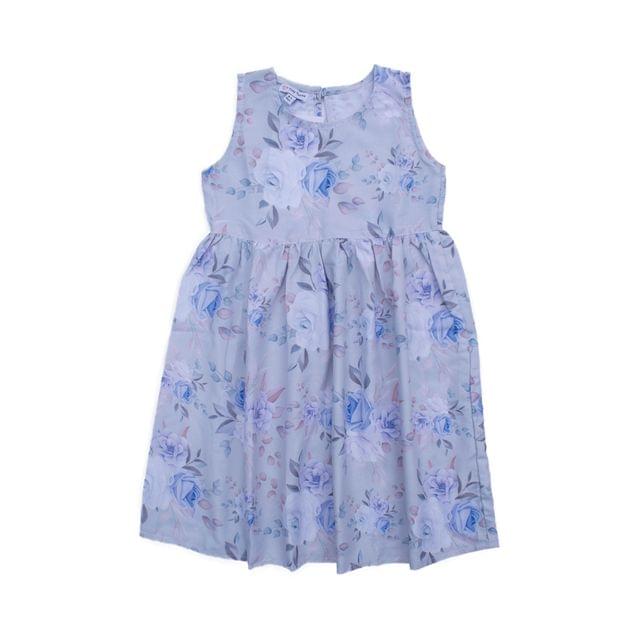 Lavender Self Design Floral Printed Sleeveless Dress