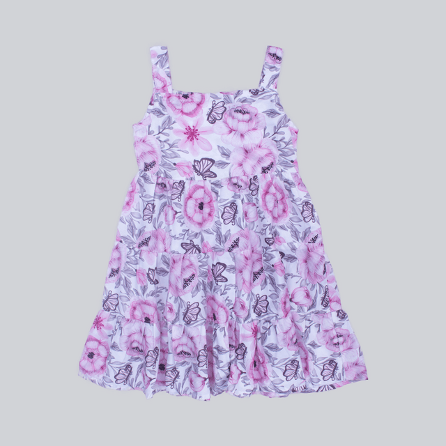 Pink Floral Printed Flared Dress