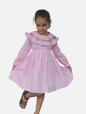 Baby Pink Full Sleeves Beautiful Embroidered Dress For Girls