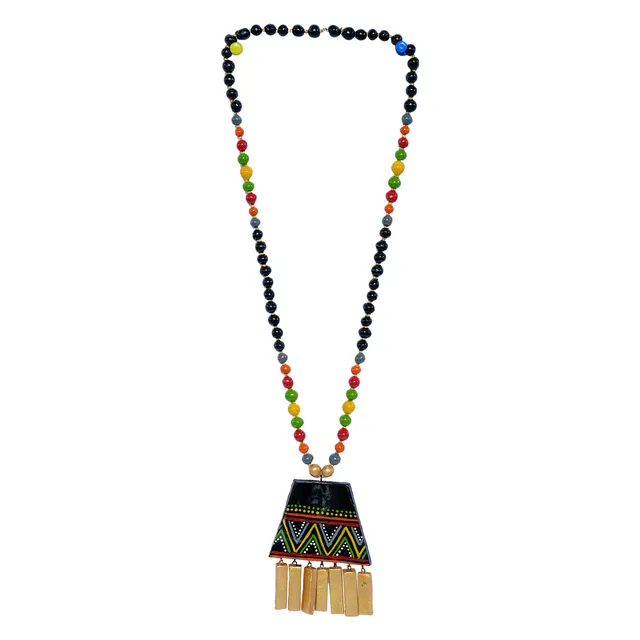 MULTICOURED LONG NECKLACE SET WITH GOLDEN TOUCH