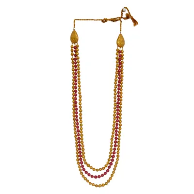 Red And Golden Three Layered Beads Necklace Set