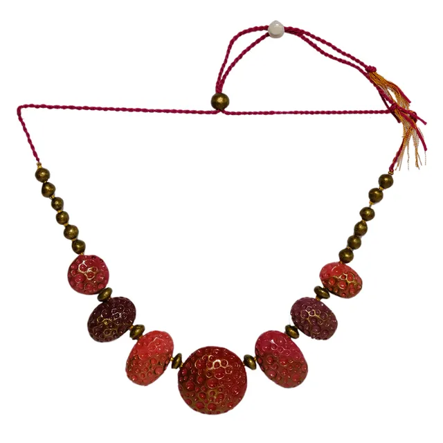 RED AND MAROON STONE TEXTURED CHOKER SET