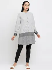 Tisser Warli Handpainted Handloom Cotton With Black & White Stripes & Checks