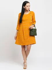 Tisser Embroidery  Ikat A-Line Midi Yellow