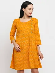 Tisser Embroidery  Ikat A-Line Midi Yellow