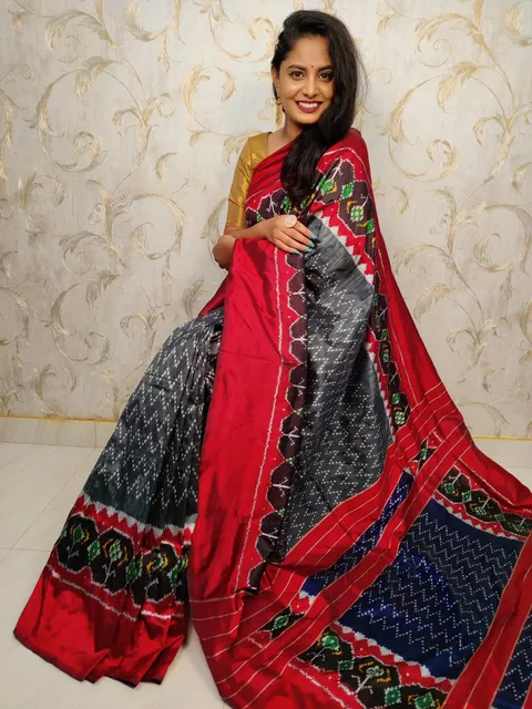 Pochampally Silk Saree |Black Colour| Red Border
