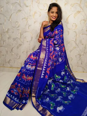 Pochampally Silk Saree | Blue colour | gold Border