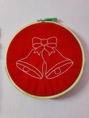 Christmas Embroidered Santa Claus Bell Wall/Door Hanging Wall Decoration| Embroidery Hoop | Home Décor | Home Decoration Items | Santa Claus Bell Wall Hanging | Christmas Gifts