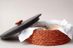 Kadam Haat Handmade Sabaii Grass and Bamboo Roti Box Chapatti with Wooden Lid | for Serving on Dining Table/Kitchen | Round Base
