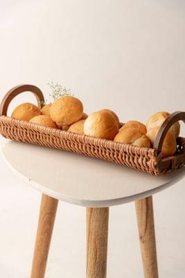 Kadam Haat Handmade Wicker Bread Tray with Handles | Kitchen Counter Top Storage Tray, Decorative Tray | Home and Restaurants for Serving Snacks, Breads and Appetizers