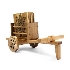 Tisser Artisans Square Bamboo Bullock Cart With Tea Coaster