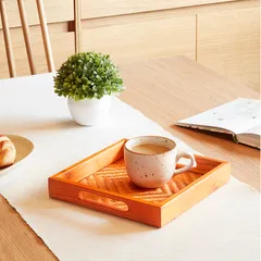 Kadam Haat Handmade Bamboo Rectangular Serving Tray with Handles, Glasses Plate, Tea/Drink Platter, Dinner Serving, Snack Tray