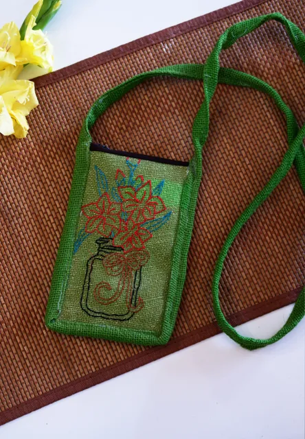 Eco-Friendly Mobile Jute  Embroidered Pouch For Girls & Womens