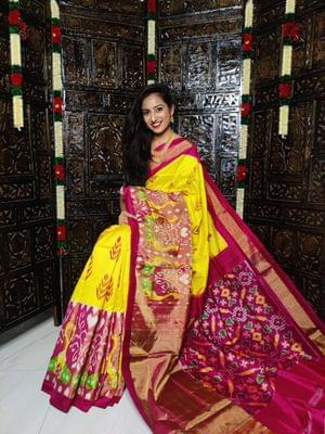 Pochampally Silk Saree | Yellow Colour | Red Border