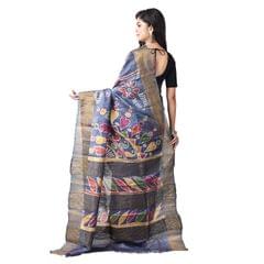 3stones | Handwoven | Hand Batik | Pure Silk | Saree and Blouse Piece | Silk Mark | Blue | GCMZT2