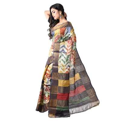 3stones | Handwoven | Hand Batik | Pure Silk | Saree and Blouse Piece | Silk Mark | Cream and Multi Color | GCMZT7