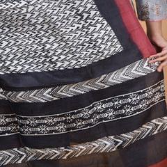 3stones | Handwoven | Hand Block | Pure Silk | Dupatta | Silk Mark | Black and White | GCA9