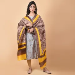 3stones | Handwoven | Hand Block | Pure Silk | Dupatta | Silk Mark | Brown and White | GCA12