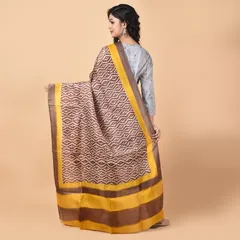3stones | Handwoven | Hand Block | Pure Silk | Dupatta | Silk Mark | Brown and White | GCA12