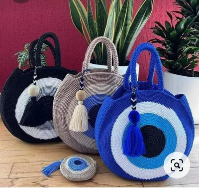 Handmade Crochet Evil Eye Round Bag