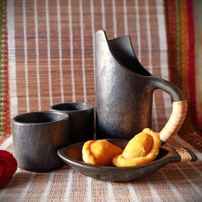 Terracotta by Sachii "Longpi Black Pottery Thandai and Gujiya Serving Set"