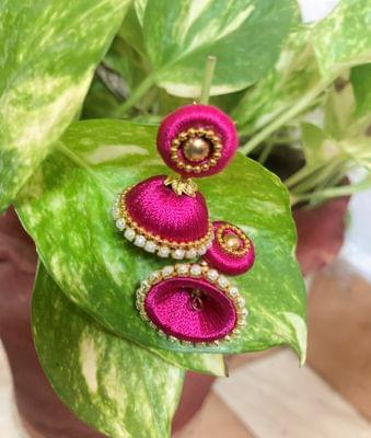 Pink Buta Thread Earrings and Studs VMMT1