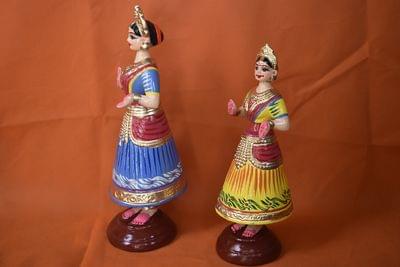 Blue and Red Color Kondapalli Bommalu Dancing Doll(Large) And Yellow and Red Color Kondapalli Bommalu Dancing Doll(Small) Combo