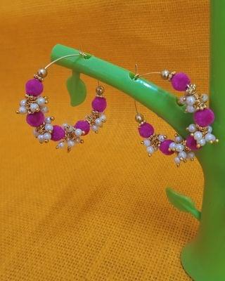 Silk Thread Pink Colour Hoop Earrings with Pearls 0027