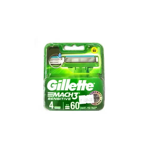 Gillette Mach3 Sensitive Razor Blade Cartridge Refills 4s