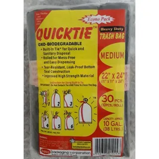 Quicktie Trash Bag Econo Pack Black Medium 30s