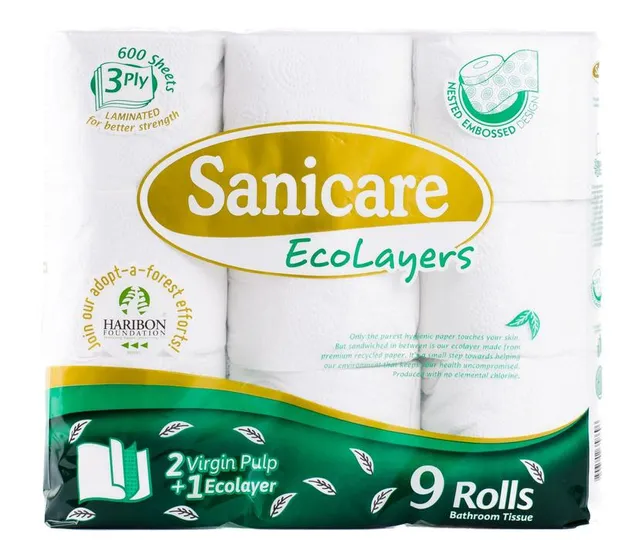 Sanicare Bathroom Tissue 600 Sheet 9 Rolls
