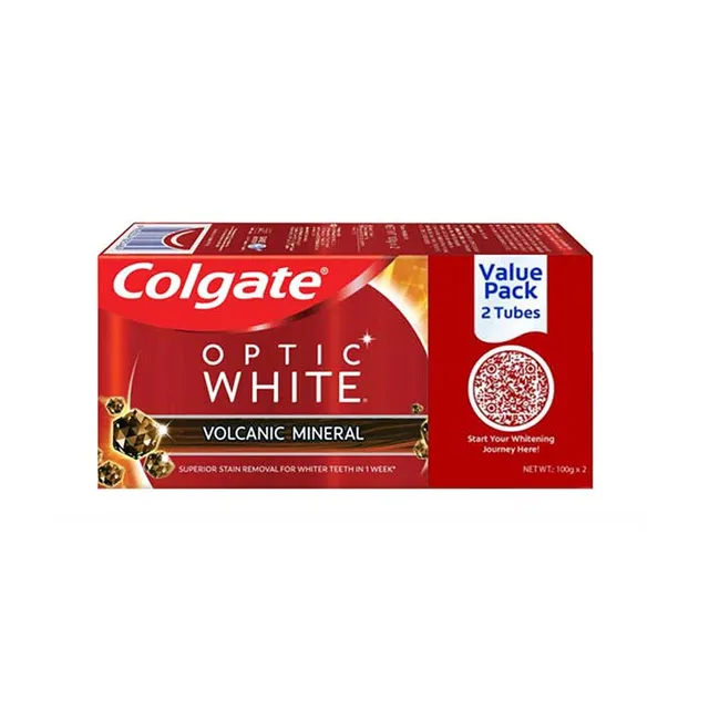 Colgate Optic White Whitening Toothpaste w/ Volcanic Minerals Twin Pack 100g