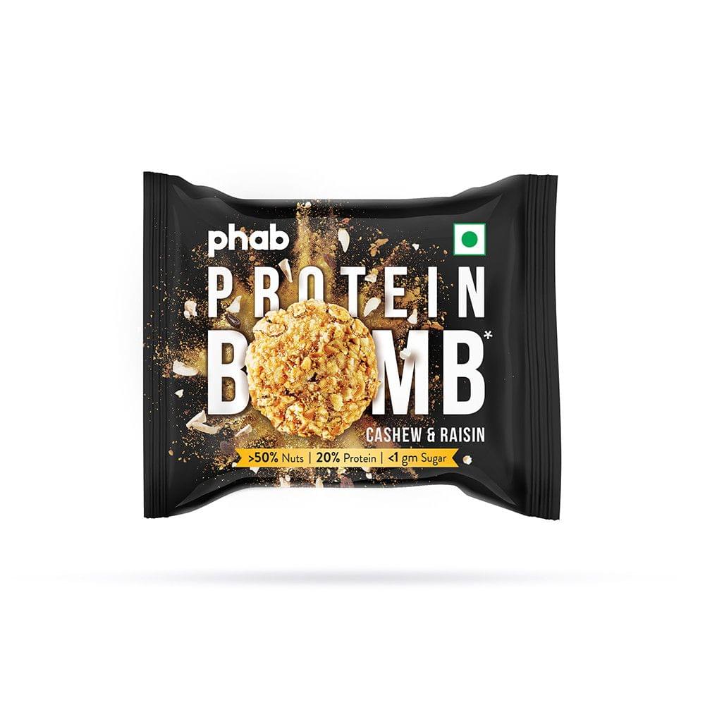 Phab Protein Bombs : >50% Nuts, 20% Protein, <1gm Sugar - Pack of 12x 15gm(Cashew Raisin)
