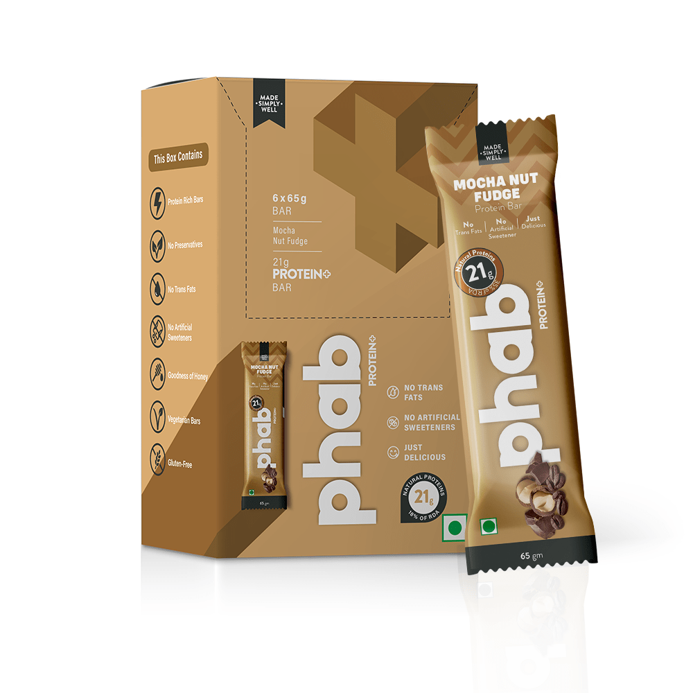 Phab Protein Bar – 21g protein, No Preservatives, No Artificial Sweeteners, Zero Trans Fats: Pack of 6x 65g (Mocha Nut Fudge)