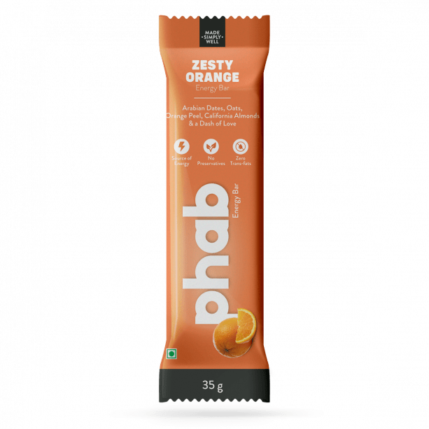 Phab Energy Bars – No Preservatives, No Artificial Sweeteners, Zero Trans Fats & Goodness of Honey: Pack of 6x 35g (ZESTY ORANGE)