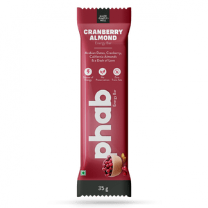Phab Energy Bars – No Preservatives, No Artificial Sweeteners, Zero Trans Fats & Goodness of Honey: Pack of 6x 35g (CRANBERRY ALMOND)