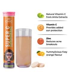 Super C - Natural Vitamin C for Skin Protection - 100mg Amla Extract & Zinc - Fizzy Orange Flavour (60 Tablets)