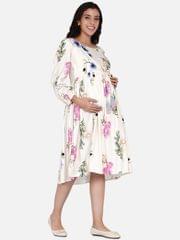 The Kaftan Company-Brushed Flora White Maternity and Nursing Dress