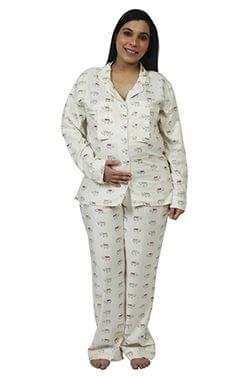 Chicmomz Elephant Print Maternity Nightsuit in Creme